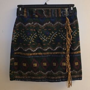 A. Byer Vintage Mini Skirt Fringe Fall Colors Y2K 100% Cotton Sz 13 Juniors